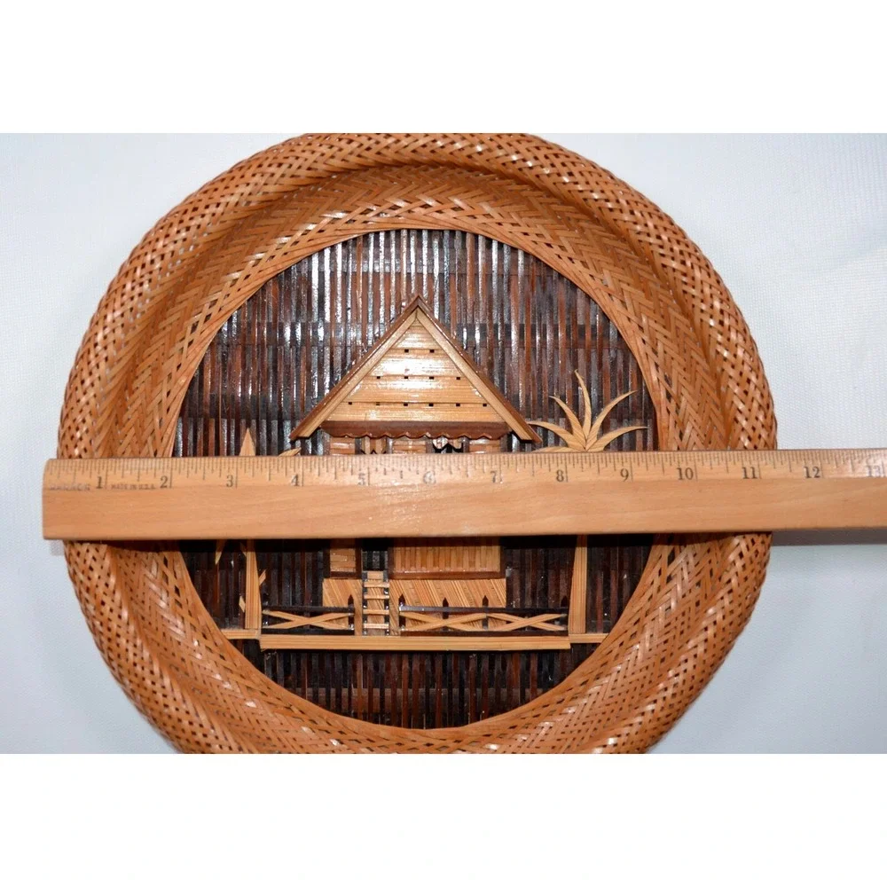 VTG Hand Woven Bamboo Wicker Philippines Round‎ Hanging Wall Home Decor Lot Of 3